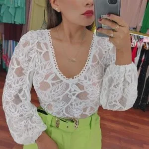Bello Body de encaje con manga💝.