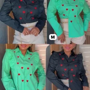 Blusa Manga Larga con estampa de corazones bordados❤.