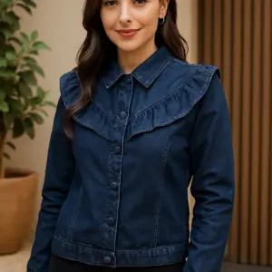 Campera de Jean con Volado para Mujer.