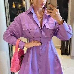 Hermoso Vestido Corto con mangas y pinzas en la cintura😍.👍💋