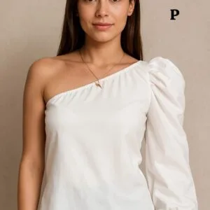 Blusa blanca de un hombro con manga abullonada - Estilo elegante😎.