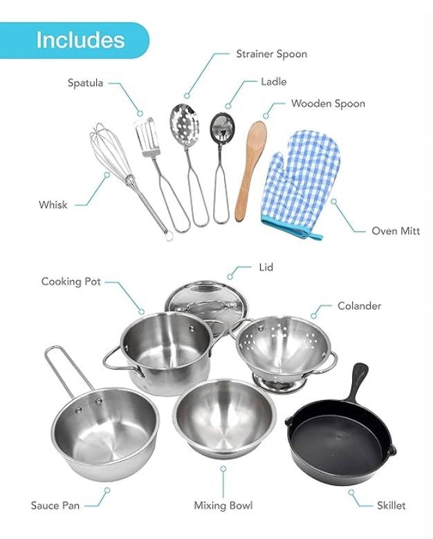 Set de Cocina Infantil Deluxe con Ollas y Utensilios Reales😋⭐. - Imagen 3