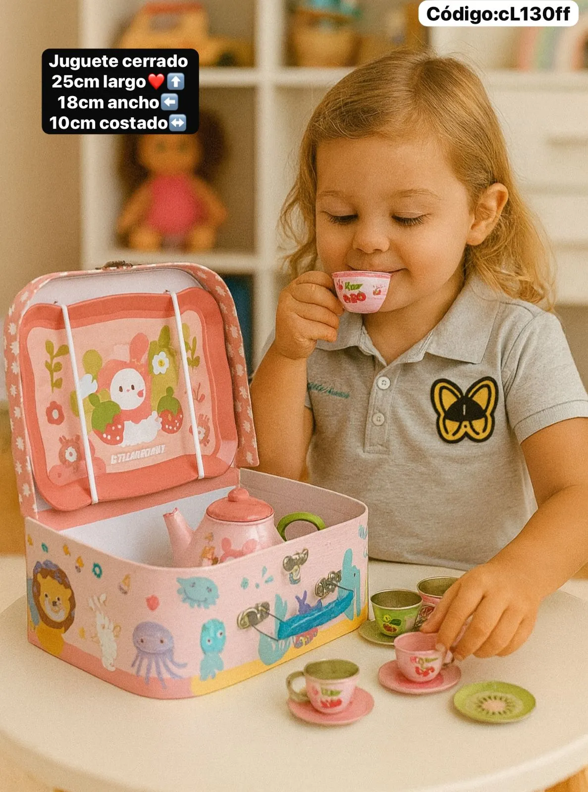 Neceser Juego de Té Infantil de Aluminio — Decorado OSITO🙈⭐.