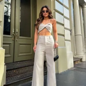 Hermoso Conjunto top con pantalon a rayas⭐.👍