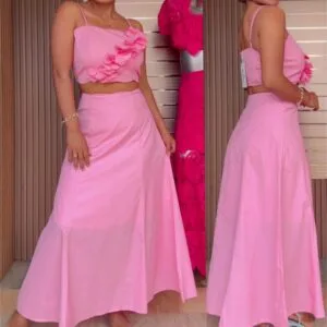 Hermoso Conjunto Con Top y Falda Larga con flor💐.👍