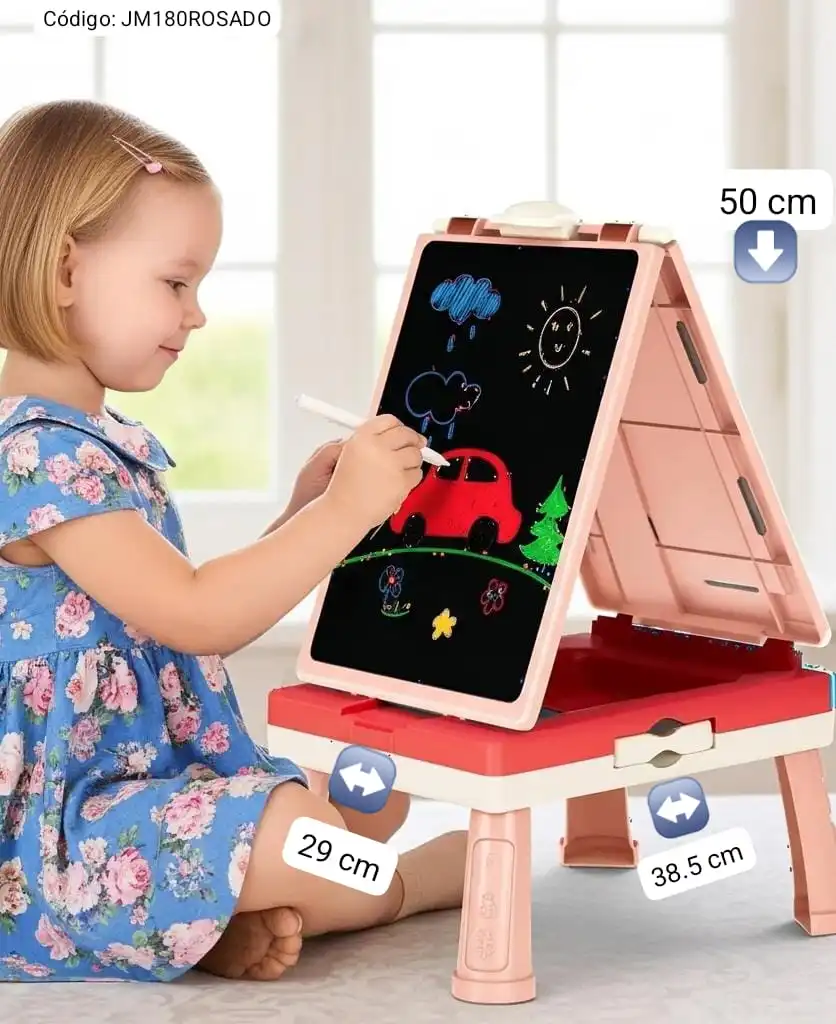 Pizarra Didáctica Plegable Rosada 2 en 1 con Juego de Mesa🎖⭐.