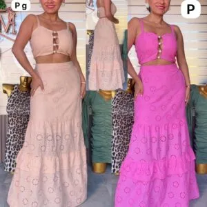 Hermoso Conjunto Falda Larga Con Top tela broderi😚.👍