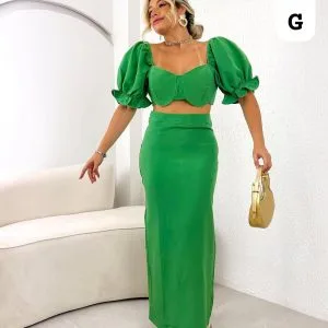 Conjunto Brasileño de Falda Larga y Top con Mangas Abullonadas❤.👍