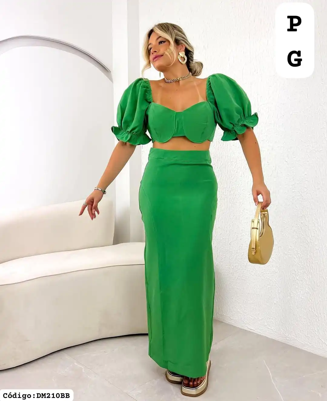 Conjunto Brasileño de Falda Larga y Top con Mangas Abullonadas❤.👍