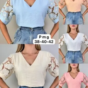 Hermosa Blusa con Encaje en las mangas😍.