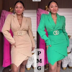 Hermoso Vestido Corto Manga Larga con Cinturón😘.👍