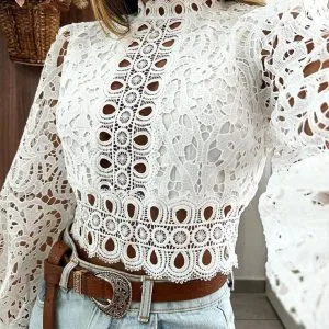 Hermosa Blusa de Encaje Manga Larga😍.