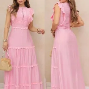 Hermoso Vestido Largo Manga de Encaje😎.👍