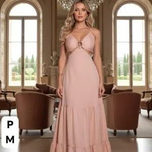 Hermoso Vestido Largo con Broche Dorado😚.👍