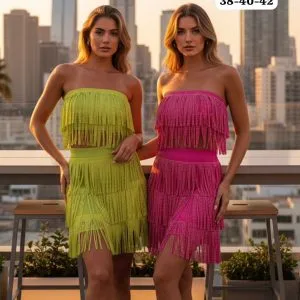 Hermoso Conjunto Top y Falda corta con Flecos🤩👍