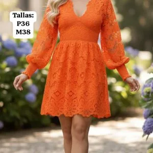 Bello Vestido Corto de Encaje con Manga Larga🥰👍