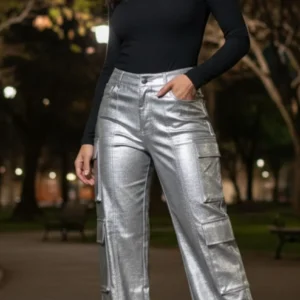 Hermoso Pantalon Jeans Tipo Cargo tela Brillosa🤩👍