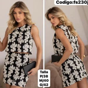 Hermoso Conjunto Blusa COn Falda Corta de Encaje🤩👍