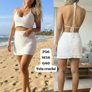 Bello Conjunto Tela de Encaje Top y Falda Corta😘👍