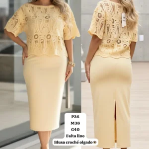 Hermoso Conjunto Blusa de Encaje y Falda Larga🥰👍