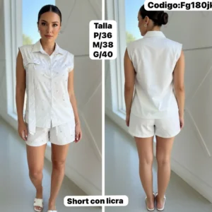 Hermoso Conjunto Camisa Corta con Short detalles de Piedra🤩👍