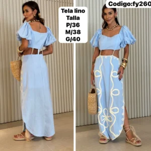 Hermoso Conjunto Blusa con Manga y Falda Larga😊👍